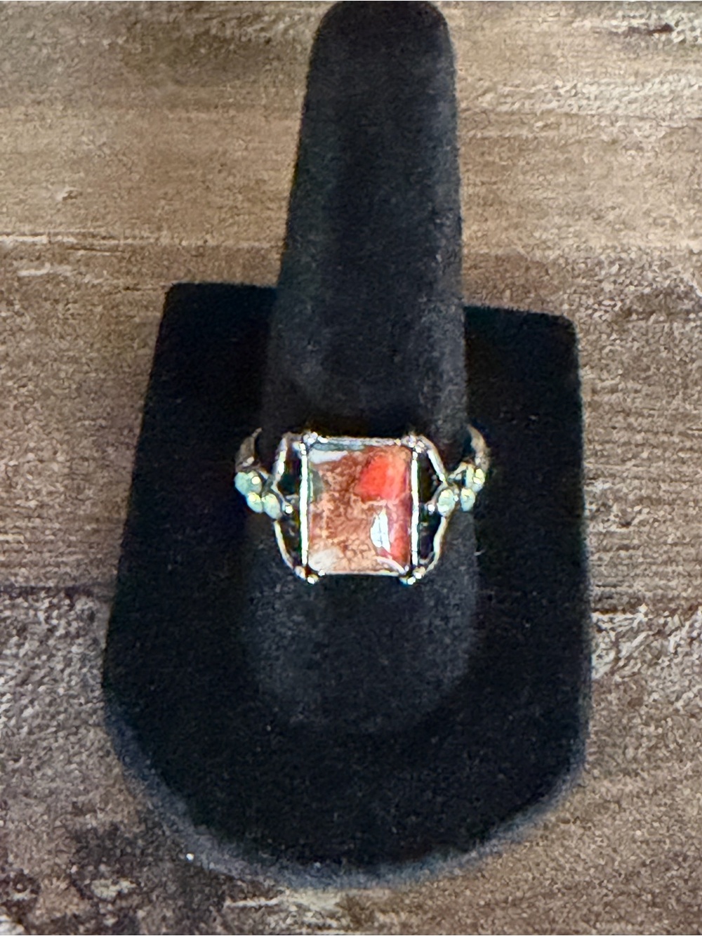 Silver Orange Rectangular Gemstone Ring